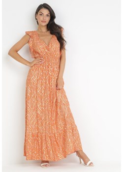 Pomarańczowa Maxi Sukienka Wiskozowa z Gumką w Talii i Metalicznym Nadrukiem Fianre ze sklepu Born2be Odzież w kategorii Sukienki - zdjęcie 160288327
