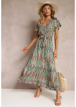 Zielona Sukienka Maxi z Gumką w Pasie i Printem Paisley z Wiskozy Blainesa ze sklepu Renee odzież w kategorii Sukienki - zdjęcie 160288897