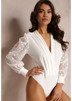 Białe Body z Kopertowym Dekoltem i Ozdobnymi Rękawami z Mankietami Everli ze sklepu Renee odzież w kategorii Bluzki damskie - zdjęcie 160308899