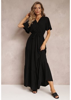 Czarna Rozkloszowana Sukienka z Wiązanym Paskiem Adotine ze sklepu Renee odzież w kategorii Sukienki - zdjęcie 160308907