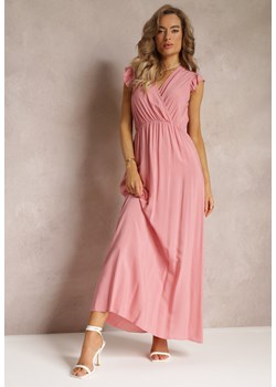 Różowa Wiskozowa Sukienka z Gumką w Pasie i Kopertowym Dekoltem Hyasine ze sklepu Renee odzież w kategorii Sukienki - zdjęcie 160308915