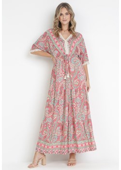 Ciemnoróżowa Rozkloszowana Sukienka Maxi z Wiskozy Ozdobiona Frędzlami Tetoni ze sklepu Born2be Odzież w kategorii Sukienki - zdjęcie 160312199