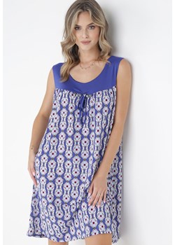 Granatowo-Niebieska Trapezowa Sukienka Midi z Ozdobnymi Koralikami Roswitha ze sklepu Born2be Odzież w kategorii Sukienki - zdjęcie 160314929