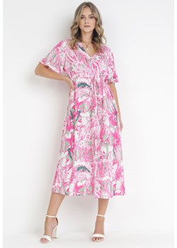 Różowa Sukienka Midi ze Ściągaczem Veneranda ze sklepu Born2be Odzież w kategorii Sukienki - zdjęcie 160314999