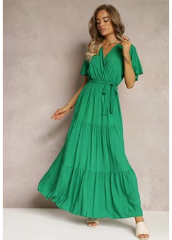 Zielona Rozkloszowana Sukienka z Wiązanym Paskiem Adotine ze sklepu Renee odzież w kategorii Sukienki - zdjęcie 160315207