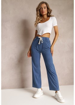 Granatowe Spodnie z Gumką i Prostą Nogawką w Talii Gessola ze sklepu Renee odzież w kategorii Spodnie damskie - zdjęcie 160315248