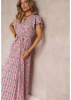 Jasnofioletowa Plisowana Sukienka Maxi w Kwiatki z Gumką w Talii Ikama ze sklepu Renee odzież w kategorii Sukienki - zdjęcie 160315328