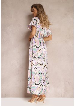 Fioletowa Kopertowa Sukienka Maxi z Gumką w Pasie i Elastycznym Paskiem Valerisa ze sklepu Renee odzież w kategorii Sukienki - zdjęcie 160315425