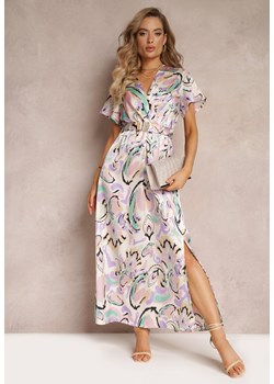 Fioletowa Kopertowa Sukienka Maxi z Gumką w Pasie i Elastycznym Paskiem Valerisa ze sklepu Renee odzież w kategorii Sukienki - zdjęcie 160315426