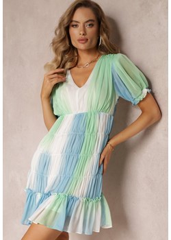 Zielona Sukienka Mini z Rozkloszowanym Dołem i Falbankami Cointa ze sklepu Renee odzież w kategorii Sukienki - zdjęcie 160315438