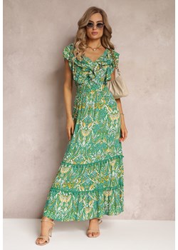 Zielona Wiskozowa Sukienka Maxi z Pomponami i Gumką w Talii Belmona ze sklepu Renee odzież w kategorii Sukienki - zdjęcie 160315488