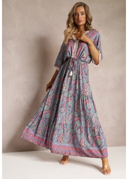 Fioletowa Wiskozowa Maxi Sukienka o Rozkloszowanym Fasonie z Frędzami Angire ze sklepu Renee odzież w kategorii Sukienki - zdjęcie 160315508