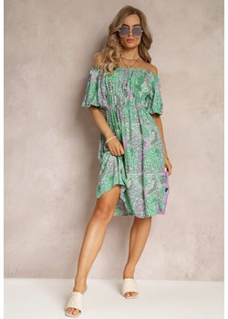 Zielona Sukienka Midi Hiszpanka w Gumką w Pasie z Wiskozy Slaniesa ze sklepu Renee odzież w kategorii Sukienki - zdjęcie 160315539