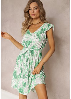 Zielona Rozkloszowana Sukienka z Wiskozy i Wiązanym Paskiem Anzio ze sklepu Renee odzież w kategorii Sukienki - zdjęcie 160315558