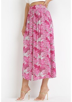 Fuksjowa Spódnica Maxi w Kwiaty z Wiskozy na Guziki Viollca ze sklepu Born2be Odzież w kategorii Spódnice - zdjęcie 160317606
