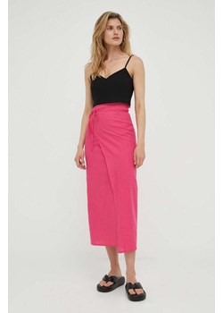 Résumé spódnica lniana kolor różowy midi prosta ze sklepu ANSWEAR.com w kategorii Spódnice - zdjęcie 160325129