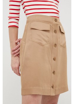 Calvin Klein spódnica z domieszką lnu kolor brązowy mini prosta ze sklepu ANSWEAR.com w kategorii Spódnice - zdjęcie 160334877