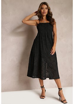 Czarna Sukienka z Delikatną Fakturą i Rozcięciem na Dole Kendia ze sklepu Renee odzież w kategorii Sukienki - zdjęcie 160409746