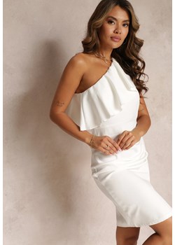 Biała Dopasowana Sukienka Mini na Jedno Ramię z Falbaną Peneloppia ze sklepu Renee odzież w kategorii Sukienki - zdjęcie 160409798