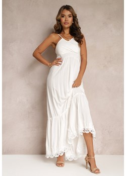 Biała Rozkloszowana Sukienka Maxi na Cienkich Ramiączkach z Gumką w Talii i Kopertowym Dekoltem Onveva ze sklepu Renee odzież w kategorii Sukienki - zdjęcie 160409818