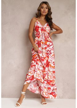 Czerwona Rozkloszowana Sukienka Maxi na Ramiączkach z Kopertowym Dekoltem i Gumką w Talii Ellama ze sklepu Renee odzież w kategorii Sukienki - zdjęcie 160409838
