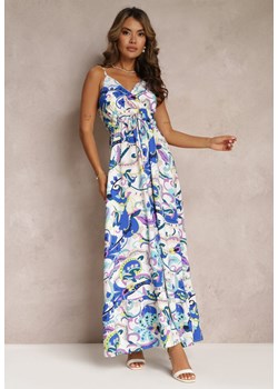 Niebieska Rozkloszowana Sukienka Maxi na Ramiączkach z Kopertowym Dekoltem i Gumką w Talii Ellama ze sklepu Renee odzież w kategorii Sukienki - zdjęcie 160409848