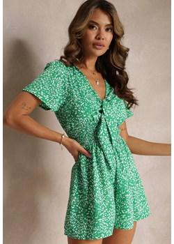 Zielony Kombinezon z Gumką w Talii i Wiązaniem przy Dekolcie Simza ze sklepu Renee odzież w kategorii Kombinezony damskie - zdjęcie 160409888