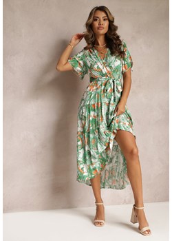 Zielona Sukienka Midi z Gumką w Talii i Kopertowym Dekoltem Stanlia ze sklepu Renee odzież w kategorii Sukienki - zdjęcie 160409908
