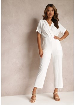 Biały Kombinezon z Kopertowym Dekoltem i Krótkimi Rękawami z Wiskozą Coridsa ze sklepu Renee odzież w kategorii Kombinezony damskie - zdjęcie 160409918