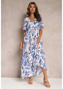 Niebieska Kopertowa Sukienka Maxi z Krótkimi Rękawami i Gumką w Talii z Wiskozy Metyllis ze sklepu Renee odzież w kategorii Sukienki - zdjęcie 160409958