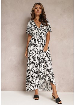 Czarna Kopertowa Sukienka Maxi z Gumką w Pasie i Wiązaniem na Plecach Dangela ze sklepu Renee odzież w kategorii Sukienki - zdjęcie 160409978