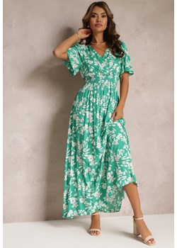 Zielona Kopertowa Sukienka Maxi z Gumką w Pasie i Wiązaniem na Plecach Dangela ze sklepu Renee odzież w kategorii Sukienki - zdjęcie 160409988