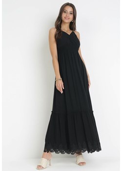 Czarna Sukienka Maxi na Ramiączkach z Gumką w Pasie i Koronkową Wstawką Envama ze sklepu Born2be Odzież w kategorii Sukienki - zdjęcie 160410208