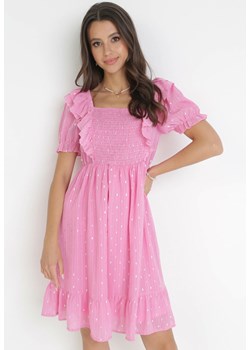 Różowa Sukienka Mini z Falbankami przy Rękawach i Gumką w Pasie Nevitta ze sklepu Born2be Odzież w kategorii Sukienki - zdjęcie 160410338