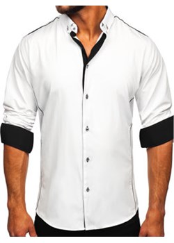 Koszula męska elegancka z długim rękawem biało-czarna Bolf 5722-1 ze sklepu Denley w kategorii Koszule męskie - zdjęcie 160413569