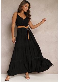 Czarna Sukienka z Paskiem Asoonice ze sklepu Renee odzież w kategorii Sukienki - zdjęcie 160427247