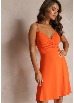 Pomarańczowa Rozkloszowana Sukienka z Klamrą i Łańcuszkami Elverna ze sklepu Renee odzież w kategorii Sukienki - zdjęcie 160427279