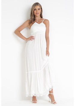 Biała Sukienka Maxi na Ramiączkach z Gumką w Pasie i Koronkową Wstawką Envama ze sklepu Born2be Odzież w kategorii Sukienki - zdjęcie 160488155
