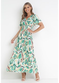 Zielona Wiskozowa Sukienka Maxi z Kopertowym Dekoltem i Gumką w Pasie Thelisa ze sklepu Born2be Odzież w kategorii Sukienki - zdjęcie 160488205