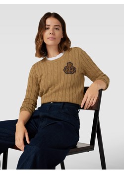 Sweter z dzianiny z wełny z naszywką z logo model ‘MONTIVA’ ze sklepu Peek&Cloppenburg  w kategorii Swetry damskie - zdjęcie 160518086
