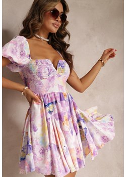 Fioletowa Rozkloszowana Sukienka Mini z Krótkimi Rękawami i Cienkimi Gumkami Evelilles ze sklepu Renee odzież w kategorii Sukienki - zdjęcie 160802259
