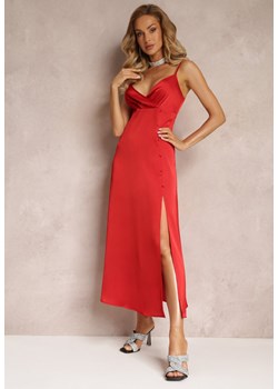Czerwona Taliowana Sukienka Maxi na Cienkich Ramiączkach z Rozcięciem Samiksa ze sklepu Renee odzież w kategorii Sukienki - zdjęcie 160802287