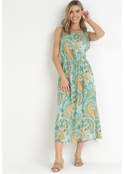 Zielona Sukienka Maxi z Gumką w Pasie i Rozcięciem z Wiskozy Nontana ze sklepu Born2be Odzież w kategorii Sukienki - zdjęcie 160802305