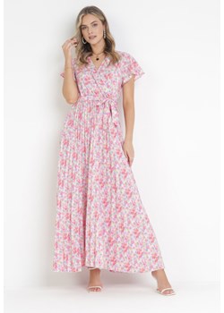 Jasnoróżowa Sukienka Maxi z Plisowanym Dołem i Gumką w Pasie Maal ze sklepu Born2be Odzież w kategorii Sukienki - zdjęcie 160802407