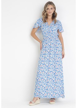 Niebieska Wiskozowa Sukienka Z Kopertowym Dekoltem i Gumkami w Pasie Seldel ze sklepu Born2be Odzież w kategorii Sukienki - zdjęcie 160802457
