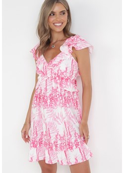Różowa Sukienka Mini z Falbankami i Wiązaniem na Plecach Loronia ze sklepu Born2be Odzież w kategorii Sukienki - zdjęcie 160802588