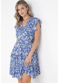 Niebieska Sukienka Rozkloszowana z Falbankami Pillia ze sklepu Born2be Odzież w kategorii Sukienki - zdjęcie 160802698