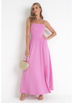 Różowa Sukienka Maxi na Ramiączkach z Rozcięciem na Dole i Kwadratowym Dekoltem Jacklyn ze sklepu Born2be Odzież w kategorii Sukienki - zdjęcie 160802758