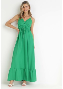 Zielona Gładka Sukienka Maxi z Marszczoną Elastyczną Talią Tenawa ze sklepu Born2be Odzież w kategorii Sukienki - zdjęcie 160820667