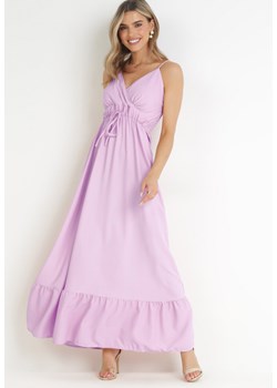 Fioletowa Gładka Sukienka Maxi z Marszczoną Elastyczną Talią Tenawa ze sklepu Born2be Odzież w kategorii Sukienki - zdjęcie 160820677